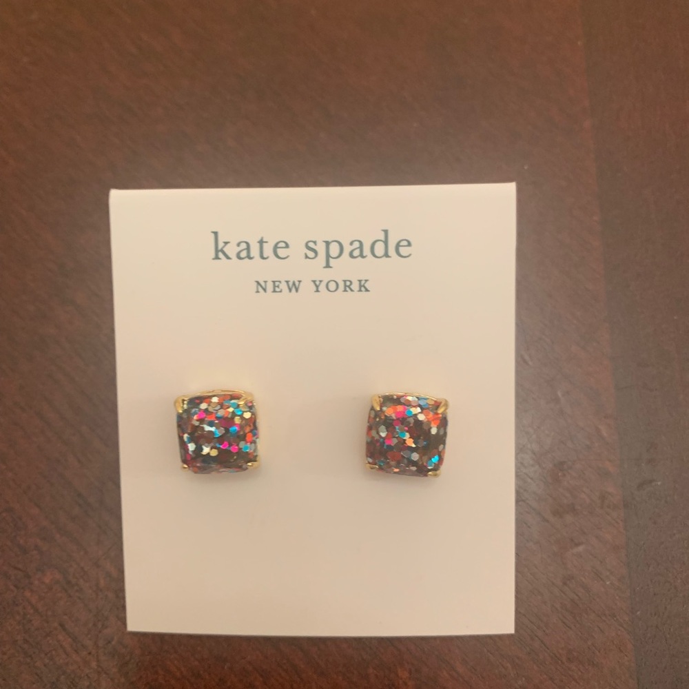 NWT Kate Spade Multiglitter small square stud earrings. With Dust Bag.